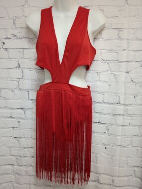 Red Fringe Cutout One-Piece Swimsuit